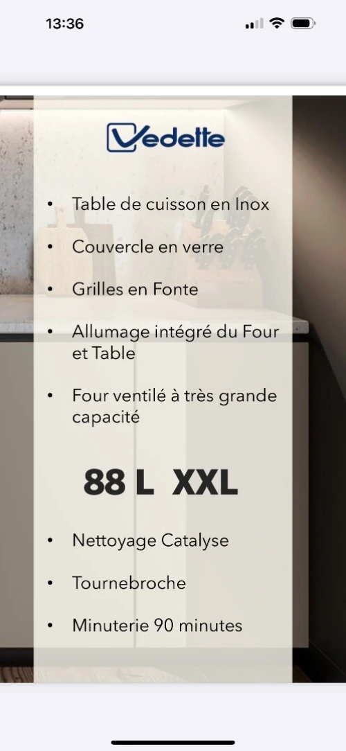 Cuisinière Vedette Gaz-Gaz ventilé inox