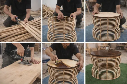 ***RÉDUCTION***Table en rotin véritable fait main , Artisanat unique