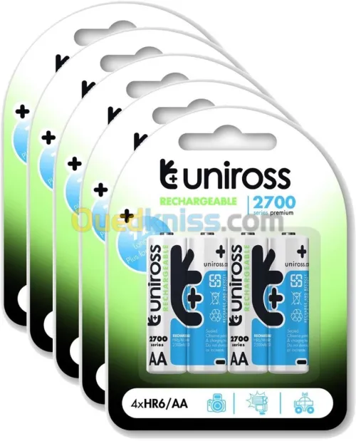 Uniross 4xAA Piles Rechargeables AA/HR6 2700 NIMH HYBRIO, 1.2V