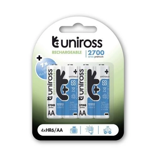 Uniross 4xAA Piles Rechargeables AA/HR6 2700 NIMH HYBRIO, 1.2V