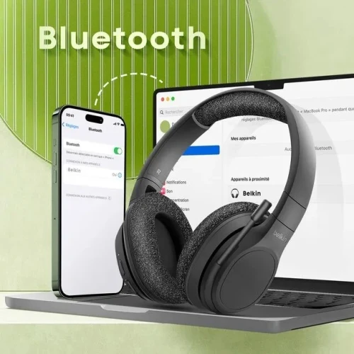 Casque Bluetooth Belkin Audio Sans-Fil SoundForm Adapt Réduction de bruit active Micro intégré -Noir