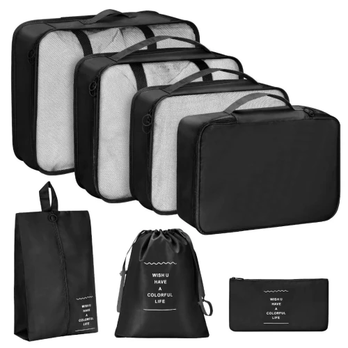 PACK 5 ARTICL OMASKA DE VOYAGE --SERIE VALISE 3 PIECES TISSU-RANGEMENT -SANGLE -OREILLER -BALANCE