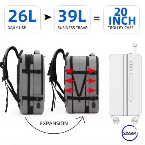 Sac A Dos (Porte Pc) En Polyester Imperméable avec Extensiion