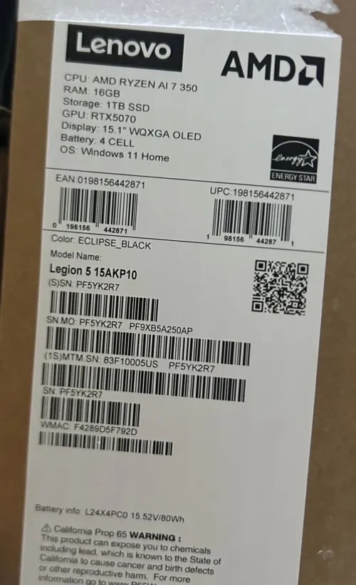 LENOVO LEGION 5 OLED RYZEN 7 AI 350W PRO /16GO DDR5 /1TB SSD NVME /NVIDIA GEFORCE RTX 5070 08GO GDDR7 140W