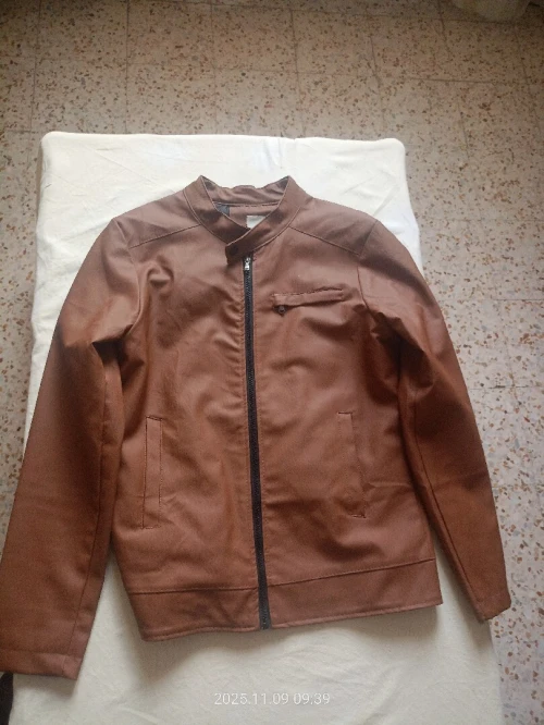 A vendre   jacket homme marron tabac simili cuir col officier 