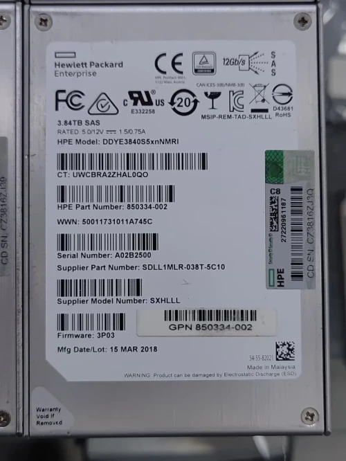DISQUE DUR POUR SERVEUR SSD SAS 2.5" HPE 3.84TB USED