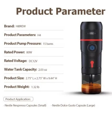 Machine à café portable  Hibrew pour voiture et maison, cafetière expresso DC12V Fit Ncomputing, capsule de café en poudre Dolce Pod H4