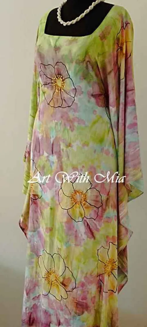 Très belle robe caftan, tissu peint à la main