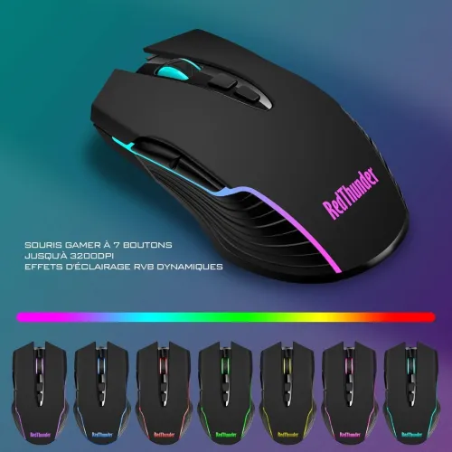 RedThunder K10 Clavier ET Souris Gaming sans Fil, AZERTY, RGB, Rechargeables,  Souris 7D  3200DPI 