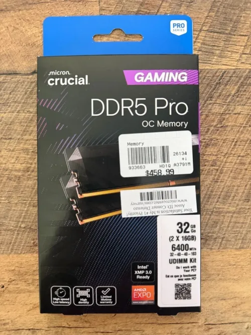 Crucial Pro DDR5-6400 CL32 32GB Kit (16GBx2) UDIMM: OC Gaming Memory Black