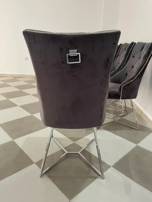 Lot de 6 Chaises en Velours Gris Foncé  Tissu Anti-Tache Excellent État