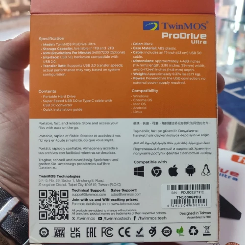 Disque dur externe twinmos 1tb prodrive ultra usb 3.0 to type c
