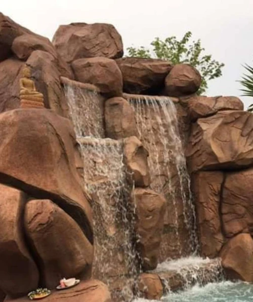 conception et réalisation de cascade d'eau pour cour, terrasse,jardin, piscine et place public تصنيع وتركيب الشلالات