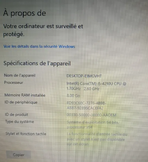 Pc Toshiba i5 4eme (8/128SSD)