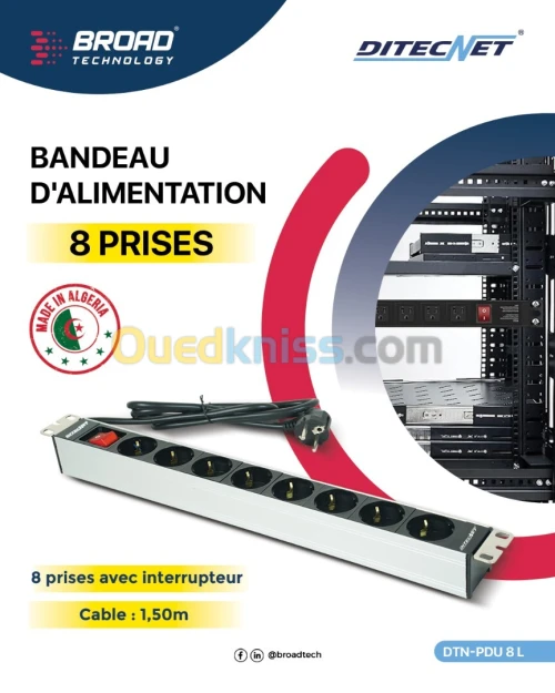 Bandeau d'alimentation 8 prises avec interrupteur DITECNET 
