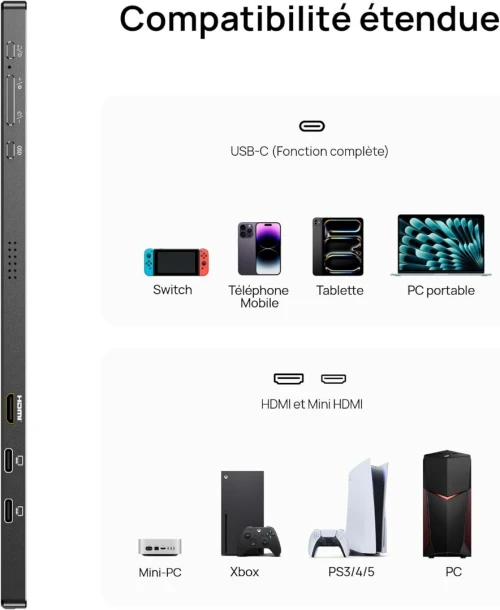 VENDU - ARZOPA Grand Moniteur Portable 17,3, IPS LED, 3ms, FHD, 60Hz, Compatible PC, PS5, SMARTPHONE