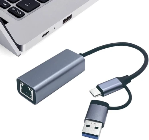 Adaptateur USB 3.0 Type-A + Type-C To RJ45 10/100/1000 Mbps