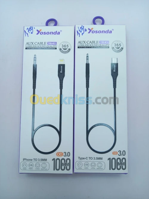 Cable jack 3.5mm To lightning & USB Type C 