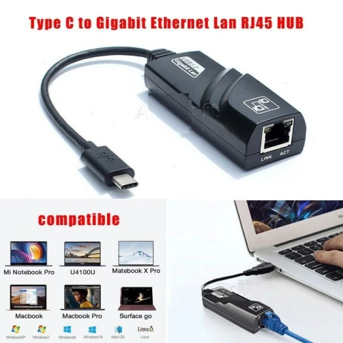Adaptateur USB 3.0 Type-A/Type-C To RJ45 10/100/1000 Mbps