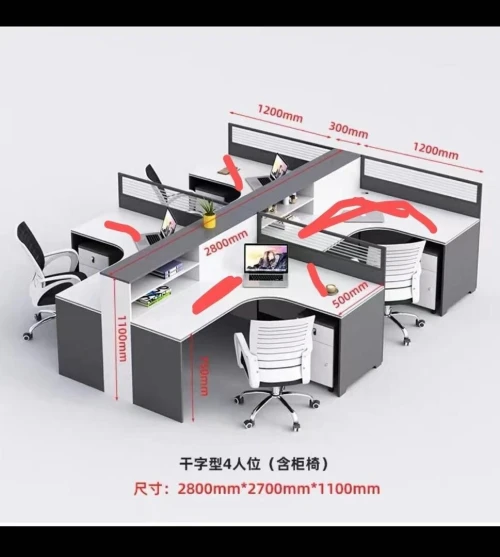 WORK STATION 4 POSTE AVEC CAISSON MOBILE MODELE IMPORTATION 