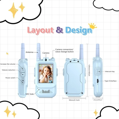 Talkie-Walkie Enfants 2PCS avec Caméra HD et Fonction Vidéo