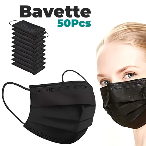 Bavettes Jetables 3 Couches Noires Pack 50PCS
