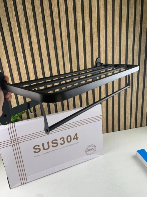 Support Mural pour Serviettes V2  Aluminium Noir Pliable et Élégant