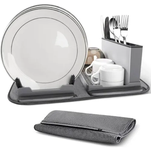 Égouttoir de Cuisine Compact et Pliable avec Tapis Enroulable et porte cuillère