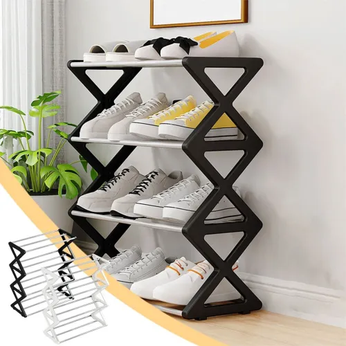 Rangement Chaussures 4 Étagères - Tubes dAcier Solides et Compact