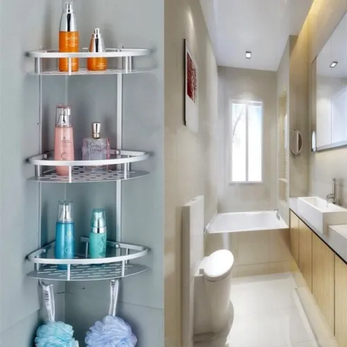 Coin Support pour salle de bain en Aluminum 3 ÉTAGÈRES