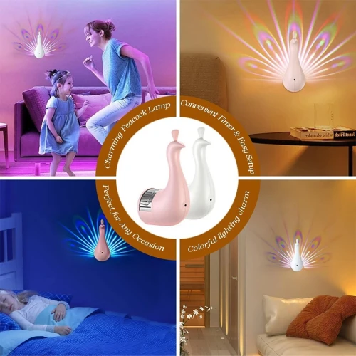 Lampe Murale en Forme de Paon LED 7 Couleurs avec Télécommande