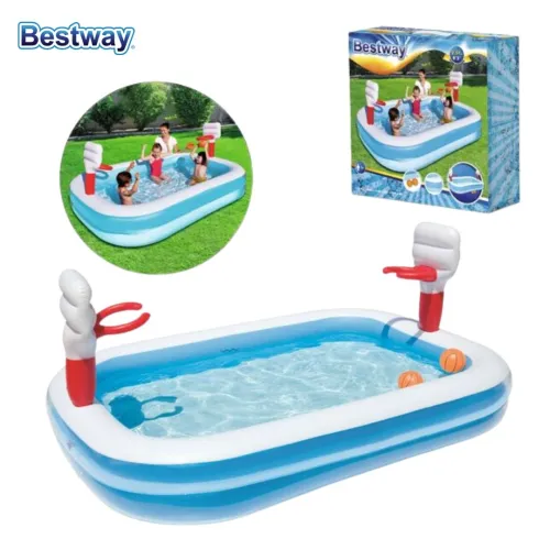 Piscine Rectangulaire Gonflable Familiale Avec 2 Paniers De Basket Intégrés Bestway 54122