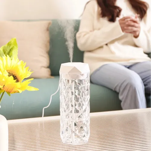 Lampe Cristal 3 en 1 : Humidificateur dAir, Diffuseur dArômes & Veilleuse USB 900ml