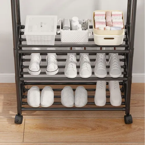 Perchero Organisateur à 4 Niveaux avec Roues pour Vêtements et Chaussures 