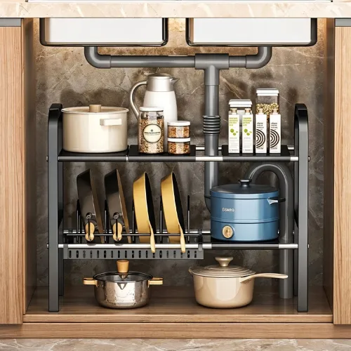 Étagère de Rangement Sous Évier Réglable et Extensible 2 Niveaux