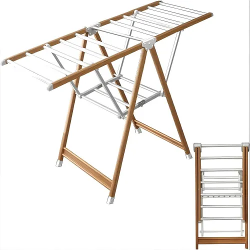 Sèche-linge Mobile Aluminium 4 Roues  Design Moderne Bois