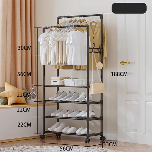 Perchero Organisateur à 4 Niveaux avec Roues pour Vêtements et Chaussures 