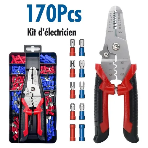 Kit de Sertissage Professionnel 3en1 170 Pièces de Cosses 22-10 AWG