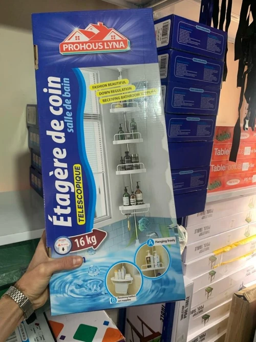 Support de Douche en Coin - Étagère Réglable 260 cm avec 4 Plateaux