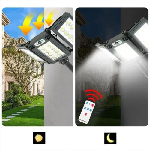 Projecteur Solaire Extérieur 800 LED  Super Lumineux, 3 Panneaux et Télécommande