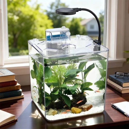 Mini Aquarium avec Système de Filtre et Éclairage LED Intégré