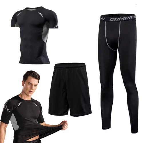 Ensemble Sport Homme 3 Pièces  Tenue de Compression Fitness & Running