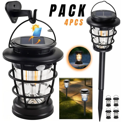 Pack 4 Lanternes LED Solaires avec Capteur de Mouvement pour Jardin  JF-8818