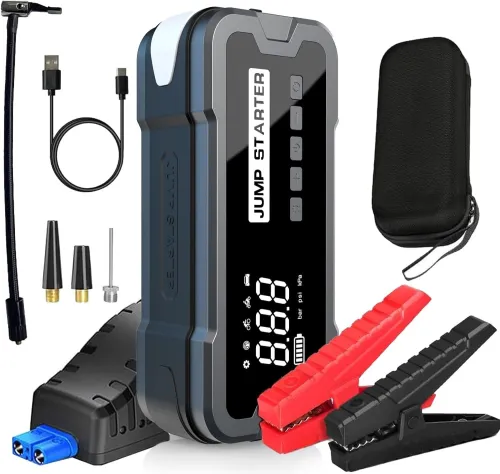 Démarreur de batterie et compresseur d'air portable pour voiture, power banque, éclairage 4 en 1
