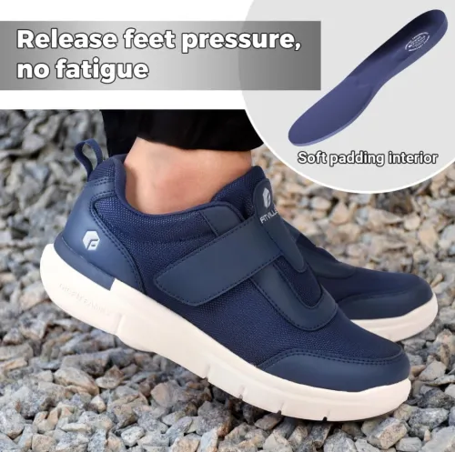 FitVille Chaussures de Marche Homme pour Pieds Larges Basket sans Lacets Confortables Respirantes 