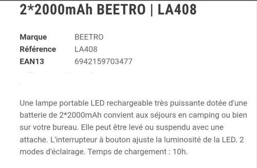 Lampe éclairage bloc autonome 