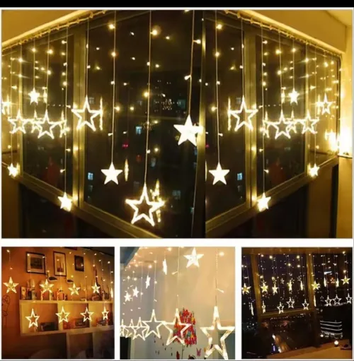 Guirlande Guirxiété rideau etoiles lumineux décoration ramadan 3x3 m lumiere Doré