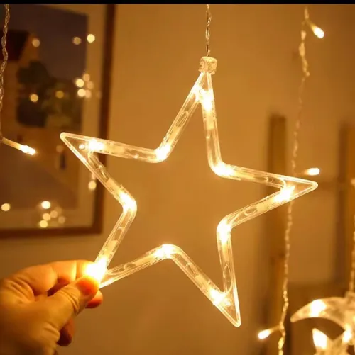 Guirlande Guirxiété rideau etoiles lumineux décoration ramadan 3x3 m lumiere Doré