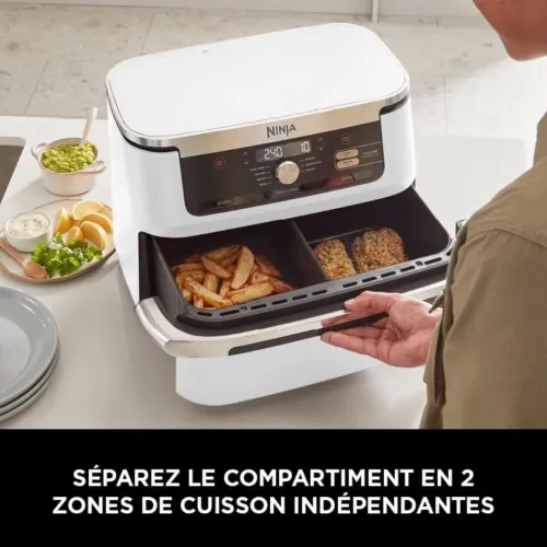 Friteuse Sans Huile Ninja AF500EUWH 10,4L - 2500w Avec Separation Du Bac En Deux Zone