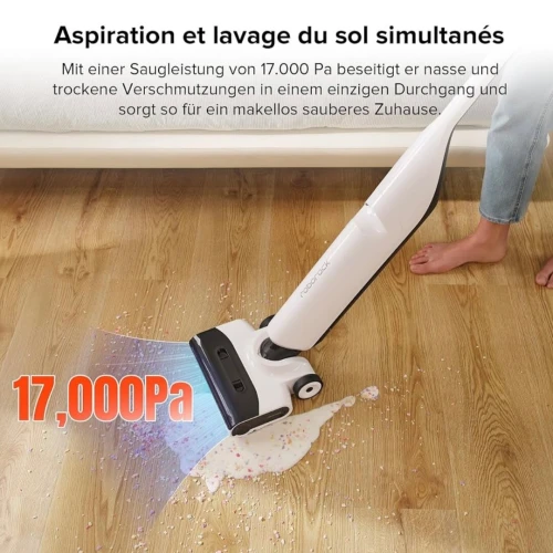 Balai Aspirateur Laveur Sans Fil Roborock Flexi Lite-17000pa - 40 Min Autonomie - Flexible-Écran LED